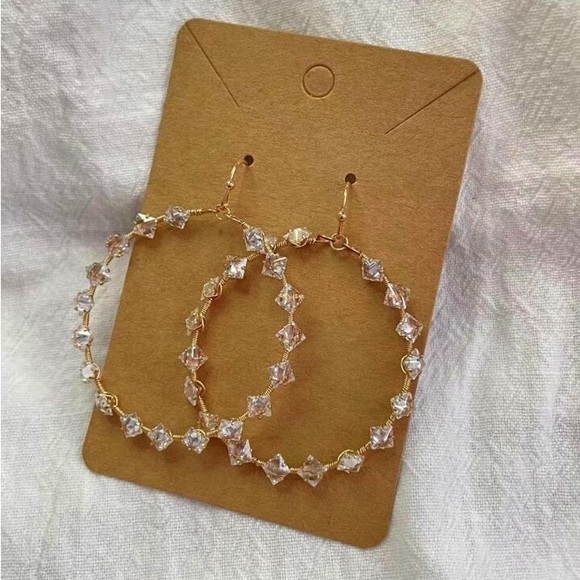 Jewelry - Clear Cubic Zirconia Beaded Hoop Shape Earrings